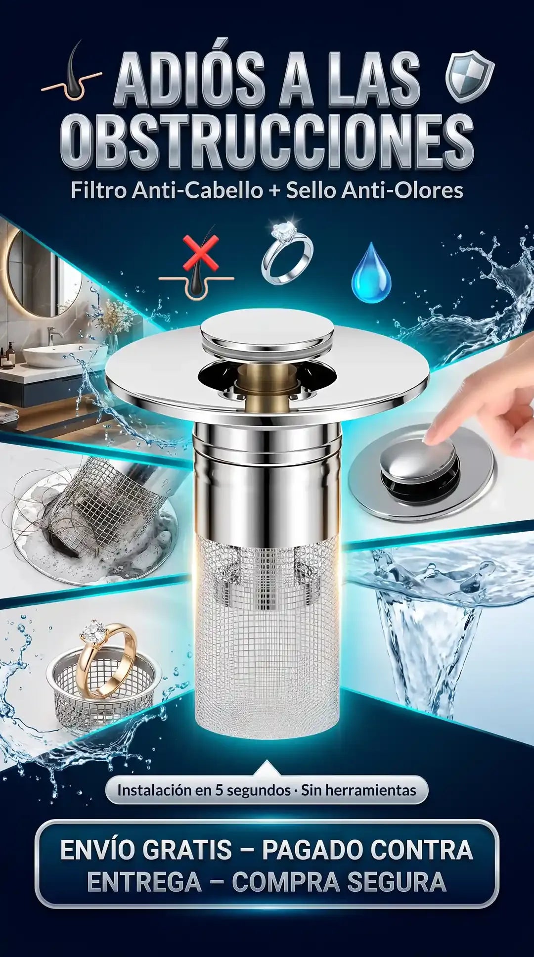 Drain® Tapón-filtro de desague universal - Kit de 2 piezas
