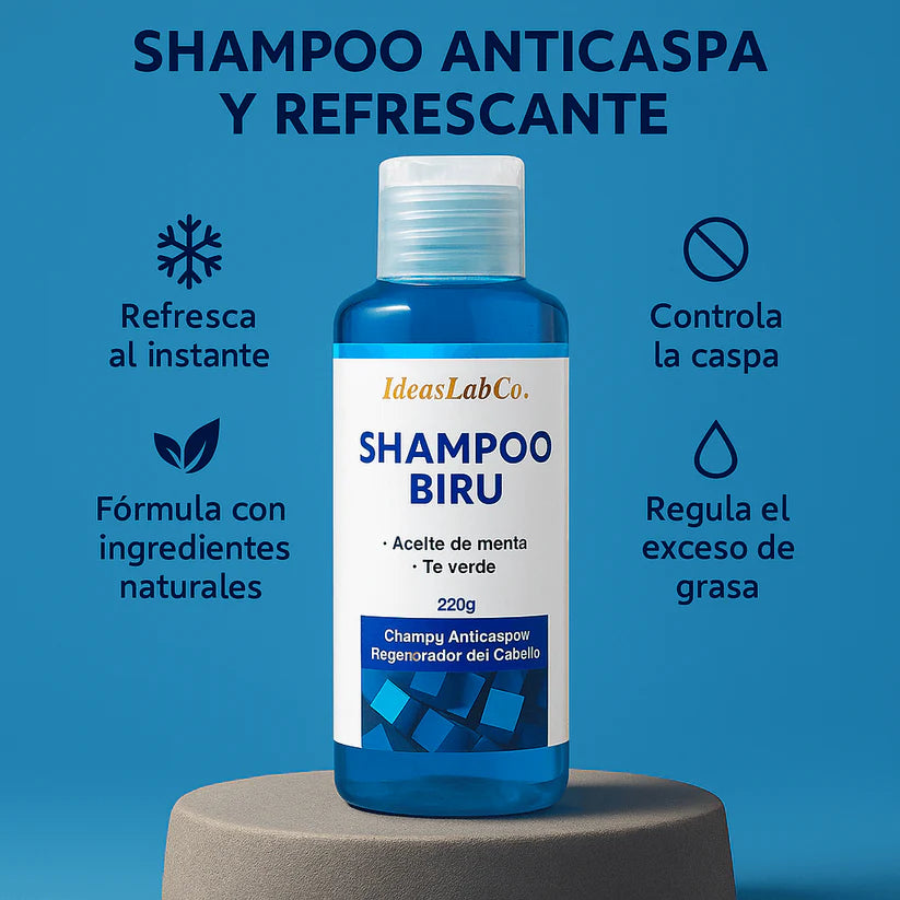 Shampoo Biru™ Anticaspa con Menta y Té Verde – Purifica y Refresca el Cuero Cabelludo