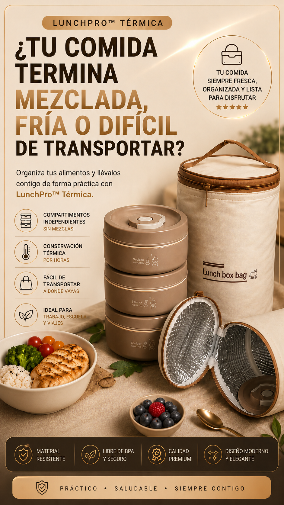 LunchPro™  Lonchera Térmica Portátil premium de 3 Compartimentos