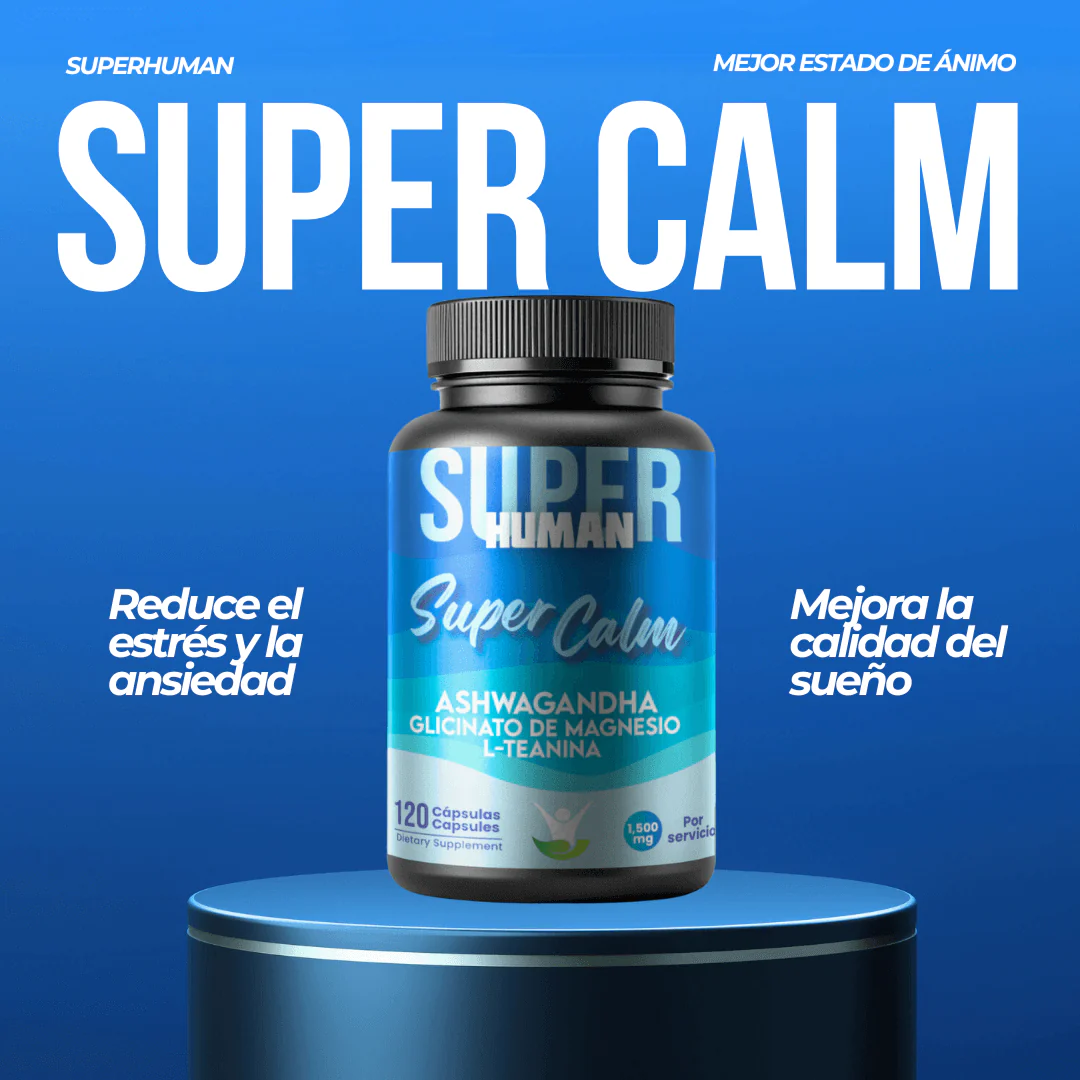 Super Calm™ - Cápsulas de L-Teanina, Ashwagandha y Glicinato de Magnesio Reduce el Cortisol Relajación y Enfoque Total, 100% Natural (120 Cápsulas)